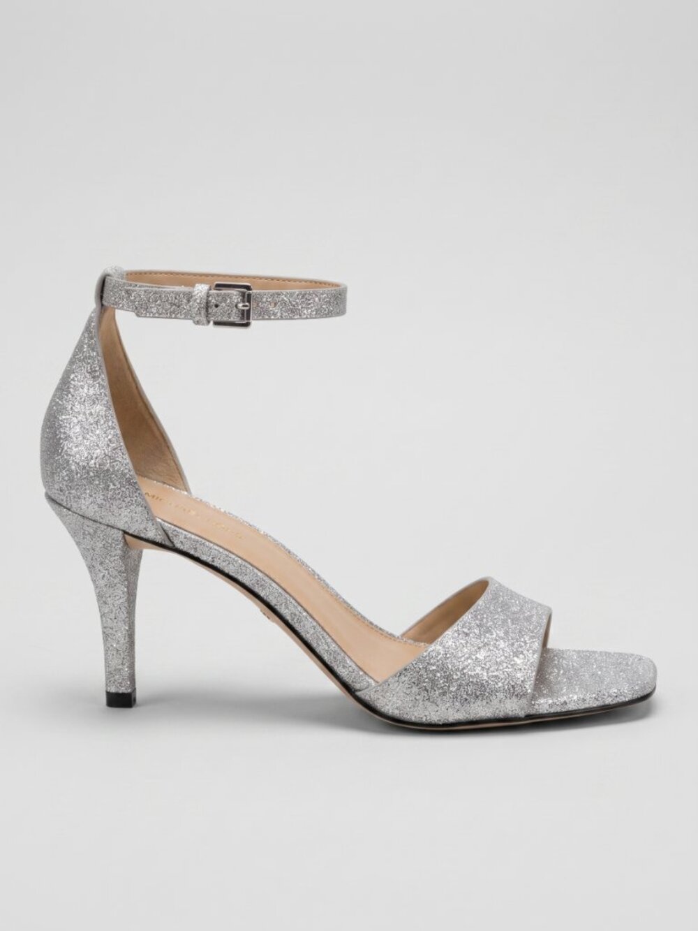 Michael Kors Jaida Silver Glitter Heeled Sandals Women's Ankle Strap Shoes - Picture 3 of 4